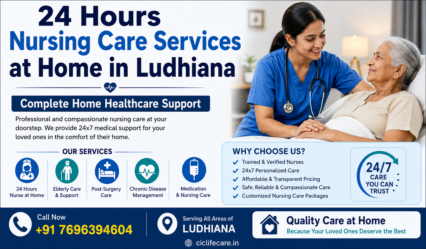 24 Hours Nursing Care Services at Home in Ludhiana – Complete Home Healthcare Support
